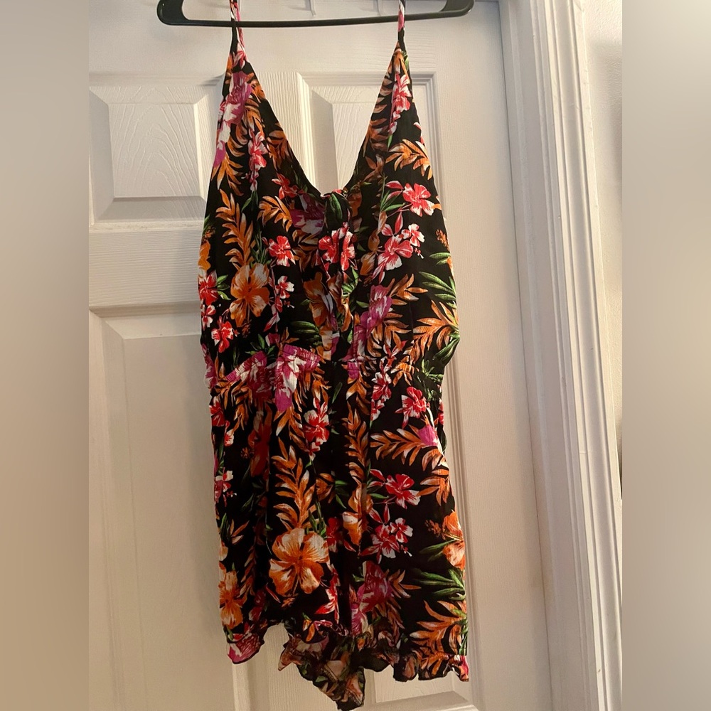 Mossimo Supply Co. Black and Orange Floral Romper